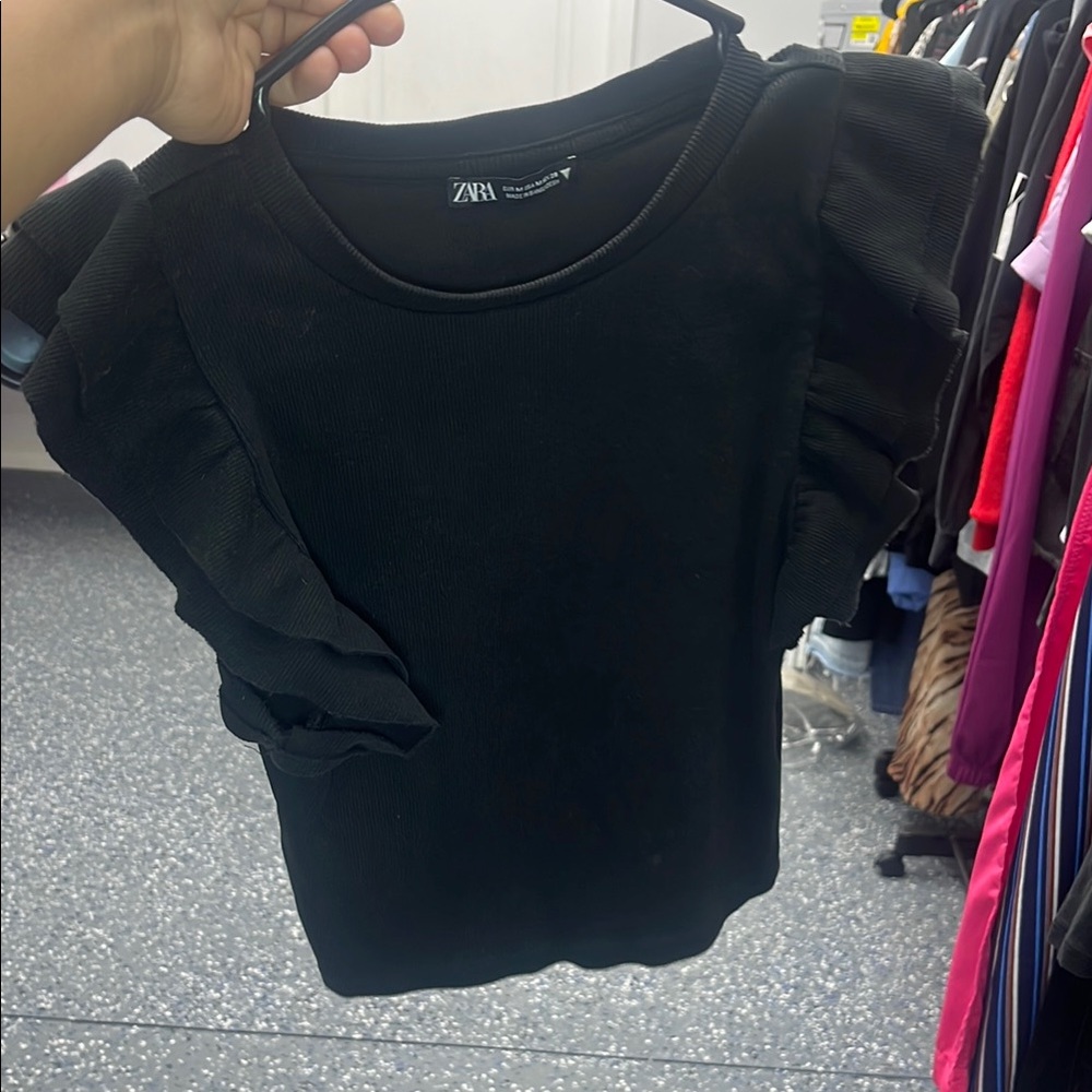 Zara Black Ruffle Sleeve Top